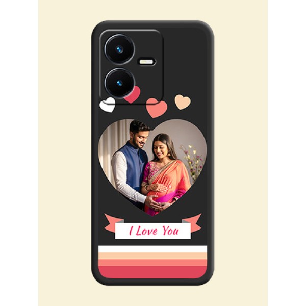 Love Shaped Photo with Colorful Stripes on Personalised Space Black Soft Matte Cases - Vivo Y22 Love Shaped Photo with Colorful Stripes on Personalised Space Black Soft Matte Cases - Vivo Y22