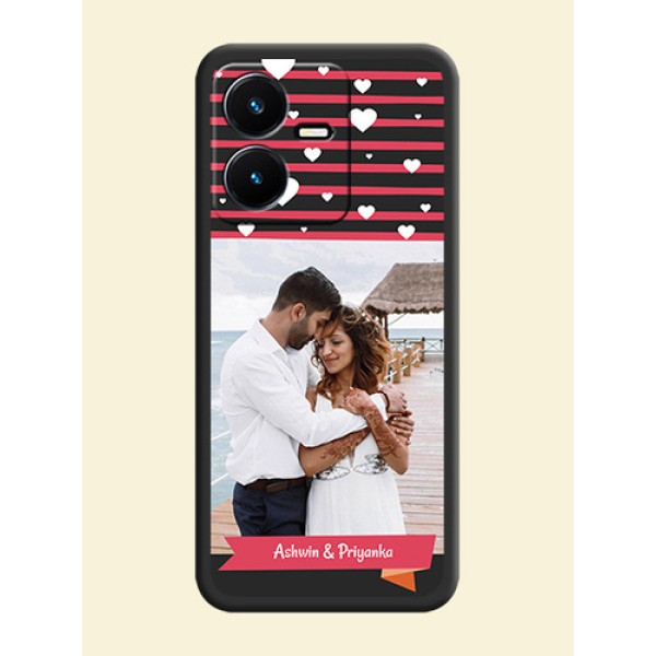 White Color Love Symbols with Pink Lines Pattern on Space Black Custom Soft Matte Phone Cases - Vivo Y22 White Color Love Symbols with Pink Lines Pattern on Space Black Custom Soft Matte Phone Cases - Vivo Y22