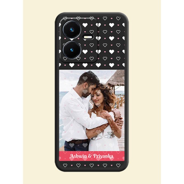 White Color Love Symbols with Text Design on Photo on Space Black Soft Matte Phone Cover - Vivo Y22 White Color Love Symbols with Text Design on Photo on Space Black Soft Matte Phone Cover - Vivo Y22