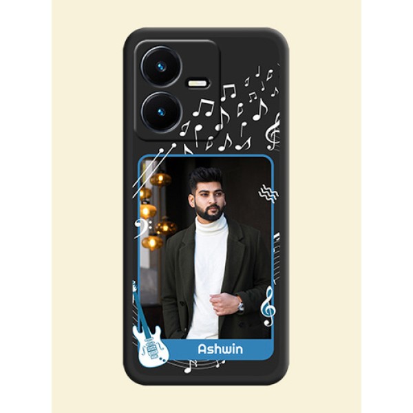 Musical Theme Design with Text on Photo on Space Black Soft Matte Mobile Case - Vivo Y22 Musical Theme Design with Text on Photo on Space Black Soft Matte Mobile Case - Vivo Y22