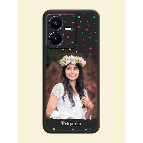 Multicolor Dotted Pattern with Text on Space Black Custom Soft Matte Phone Back Cover - Vivo Y22 Multicolor Dotted Pattern with Text on Space Black Custom Soft Matte Phone Back Cover - Vivo Y22