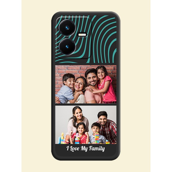 Wave Pattern with 2 Image Holder on Space Black Personalized Soft Matte Phone Covers - Vivo Y22 Wave Pattern with 2 Image Holder on Space Black Personalized Soft Matte Phone Covers - Vivo Y22