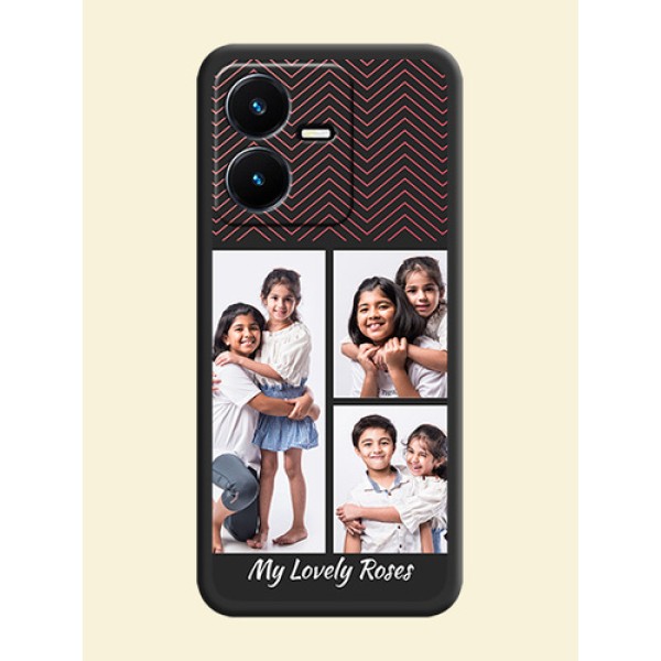 Wave Pattern with 3 Image Holder on Space Black Custom Soft Matte Back Cover - Vivo Y22 Wave Pattern with 3 Image Holder on Space Black Custom Soft Matte Back Cover - Vivo Y22