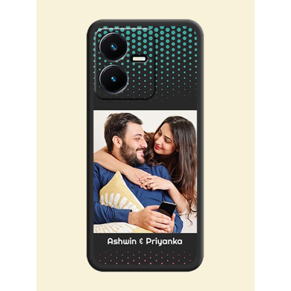 Faded Dots with Grunge Photo Frame and Text on Space Black Custom Soft Matte Phone Cases - Vivo Y22