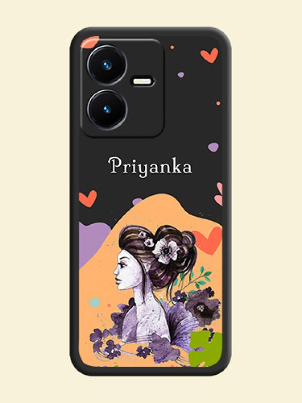 Namecase For Her With Fancy Lady Image On Space Black Personalized Soft Matte Phone Covers -Vivo Y22