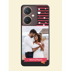 White Color Love Symbols with Pink Lines Pattern on Space Black Custom Soft Matte Phone Cases - Vivo Y27