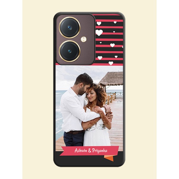 White Color Love Symbols with Pink Lines Pattern on Space Black Custom Soft Matte Phone Cases - Vivo Y27 White Color Love Symbols with Pink Lines Pattern on Space Black Custom Soft Matte Phone Cases - Vivo Y27