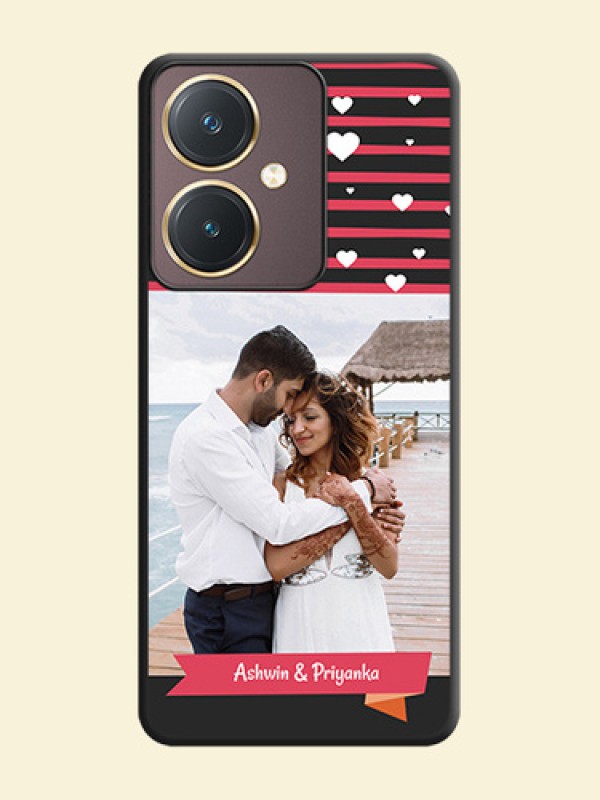 White Color Love Symbols with Pink Lines Pattern on Space Black Custom Soft Matte Phone Cases - Vivo Y27