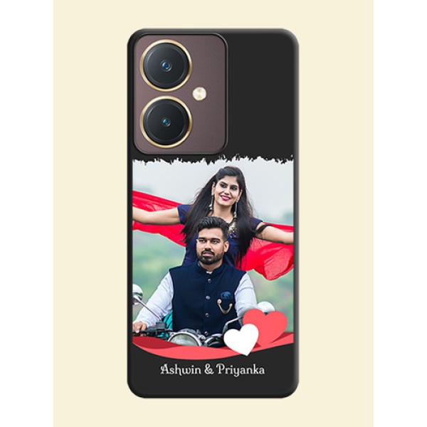 Pink Color Love Shaped Ribbon Design with Text on Space Black Custom Soft Matte Phone Back Cover - Vivo Y27 Pink Color Love Shaped Ribbon Design with Text on Space Black Custom Soft Matte Phone Back Cover - Vivo Y27