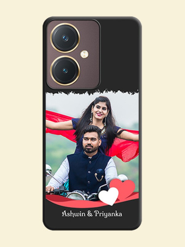 Pink Color Love Shaped Ribbon Design with Text on Space Black Custom Soft Matte Phone Back Cover - Vivo Y27