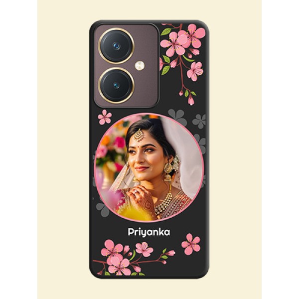 Round Image with Pink Color Floral Design - Photo on Space Black Soft Matte Back Cover - Vivo Y27 Round Image with Pink Color Floral Design - Photo on Space Black Soft Matte Back Cover - Vivo Y27