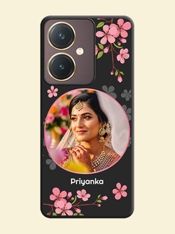 Round Image with Pink Color Floral Design - Photo on Space Black Soft Matte Back Cover - Vivo Y27