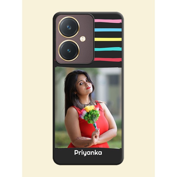 Multicolor Lines with Image on Space Black Personalized Soft Matte Phone Covers - Vivo Y27 Multicolor Lines with Image on Space Black Personalized Soft Matte Phone Covers - Vivo Y27