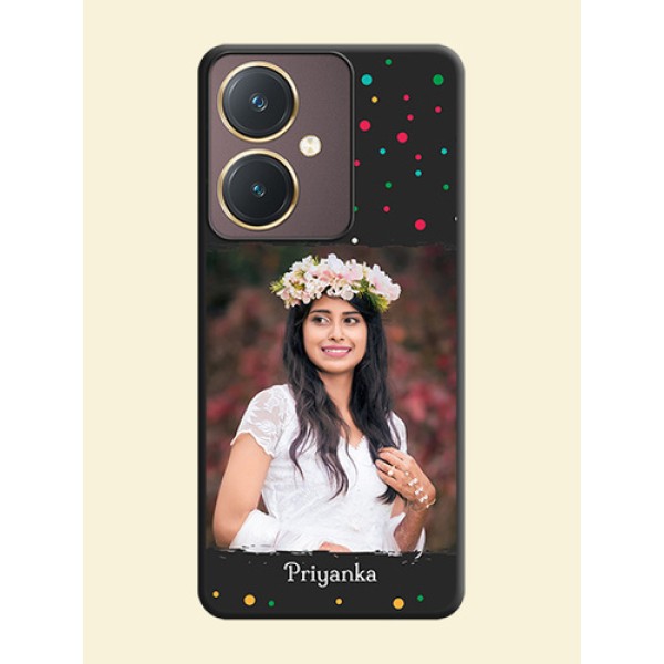 Multicolor Dotted Pattern with Text on Space Black Custom Soft Matte Phone Back Cover - Vivo Y27 Multicolor Dotted Pattern with Text on Space Black Custom Soft Matte Phone Back Cover - Vivo Y27
