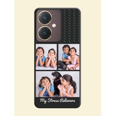 Cross Dotted Pattern with 2 Image Holder on Personalised Space Black Soft Matte Cases - Vivo Y27