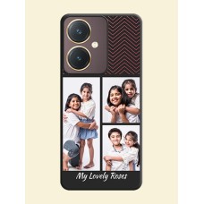 Wave Pattern with 3 Image Holder on Space Black Custom Soft Matte Back Cover - Vivo Y27