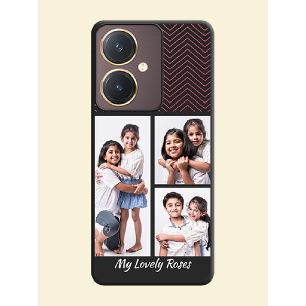 Wave Pattern with 3 Image Holder on Space Black Custom Soft Matte Back Cover - Vivo Y27 Wave Pattern with 3 Image Holder on Space Black Custom Soft Matte Back Cover - Vivo Y27