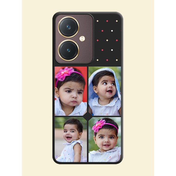 Multicolor Dotted Pattern with 4 Image Holder on Space Black Custom Soft Matte Phone Cases - Vivo Y27 Multicolor Dotted Pattern with 4 Image Holder on Space Black Custom Soft Matte Phone Cases - Vivo Y27