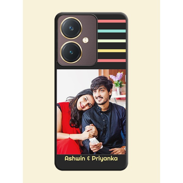 Color Stripes with Photo and Text - Photo on Space Black Soft Matte Mobile Case - Vivo Y27 Color Stripes with Photo and Text - Photo on Space Black Soft Matte Mobile Case - Vivo Y27
