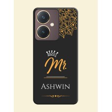 Mr Name with Floral Design on Personalised Space Black Soft Matte Cases - Vivo Y27