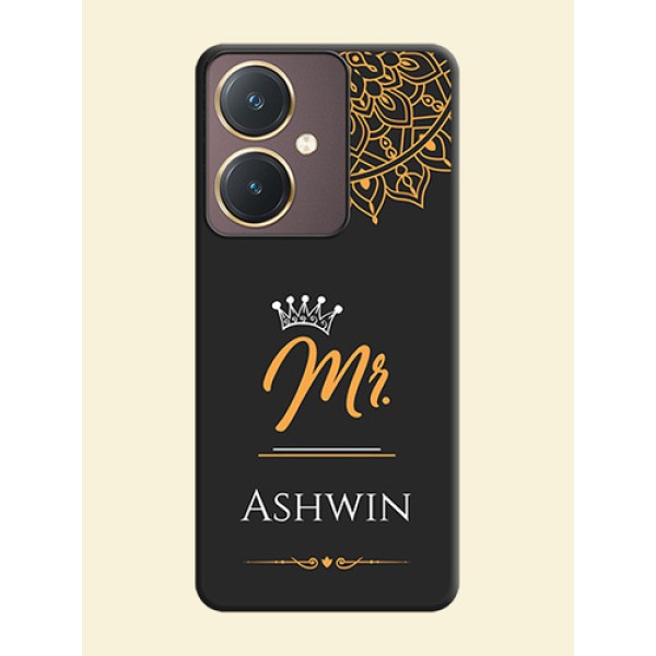 Mr Name with Floral Design on Personalised Space Black Soft Matte Cases - Vivo Y27 Mr Name with Floral Design on Personalised Space Black Soft Matte Cases - Vivo Y27