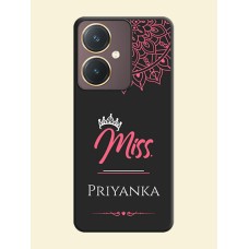 Mrs Name with Floral Design on Space Black Personalized Soft Matte Phone Covers - Vivo Y27
