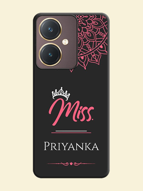 Mrs Name with Floral Design on Space Black Personalized Soft Matte Phone Covers - Vivo Y27