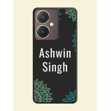 Your Name with Floral Design on Space Black Custom Soft Matte Back Cover - Vivo Y27