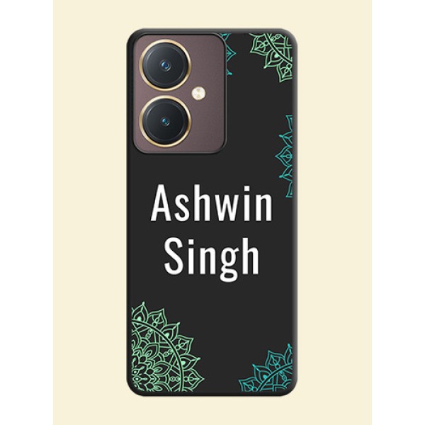 Your Name with Floral Design on Space Black Custom Soft Matte Back Cover - Vivo Y27 Your Name with Floral Design on Space Black Custom Soft Matte Back Cover - Vivo Y27