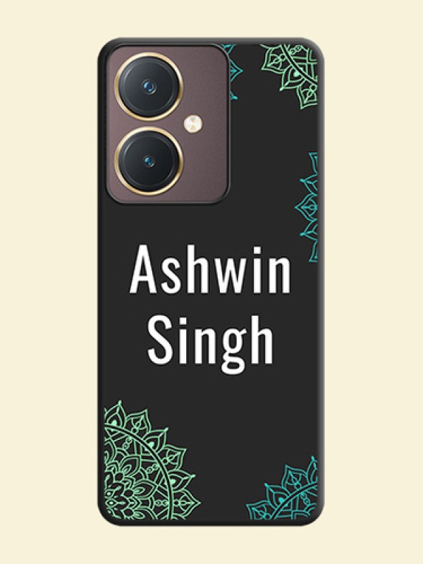 Your Name with Floral Design on Space Black Custom Soft Matte Back Cover - Vivo Y27