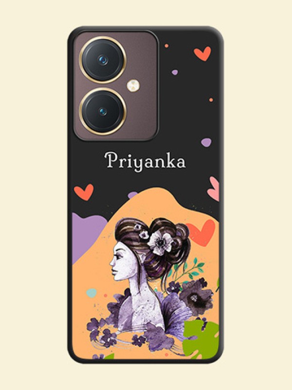 Namecase For Her With Fancy Lady Image On Space Black Personalized Soft Matte Phone Covers - Vivo Y27
