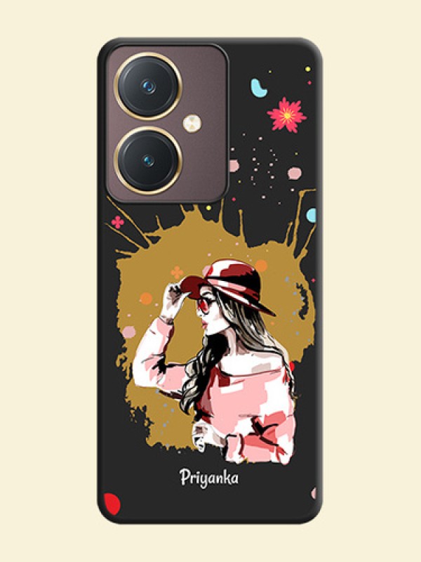 Mordern Lady With Color Splash Background With Custom Text On Space Black Personalized Soft Matte Phone Covers - Vivo Y27