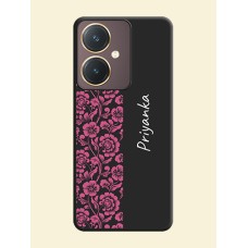 Pink Floral Pattern Design With Custom Text On Space Black Personalized Soft Matte Phone Covers - Vivo Y27