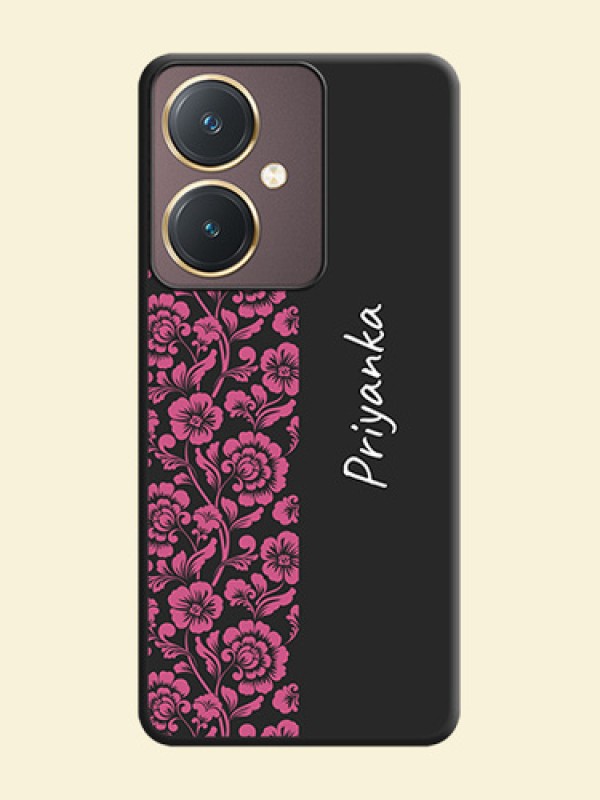 Pink Floral Pattern Design With Custom Text On Space Black Personalized Soft Matte Phone Covers - Vivo Y27