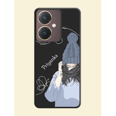 Girl With Blue Winter Outfiit Custom Text Design On Space Black Personalized Soft Matte Phone Covers - Vivo Y27