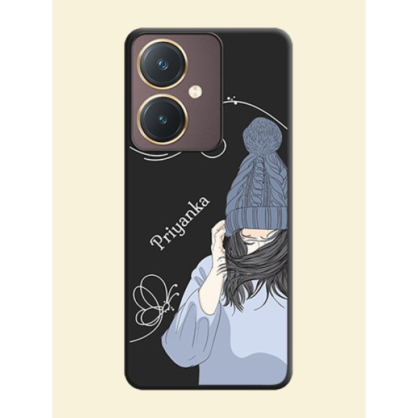 Girl With Blue Winter Outfiit Custom Text Design On Space Black Personalized Soft Matte Phone Covers - Vivo Y27