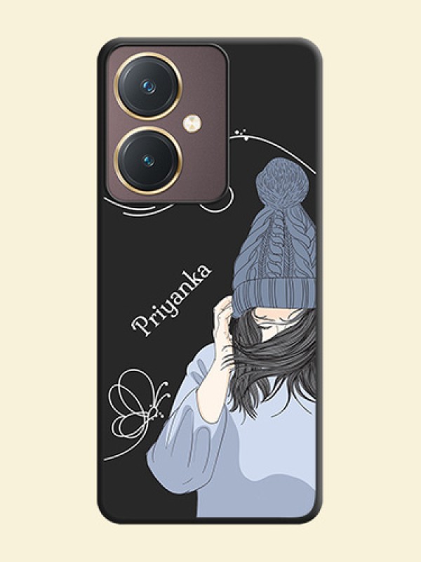 Girl With Blue Winter Outfiit Custom Text Design On Space Black Personalized Soft Matte Phone Covers - Vivo Y27