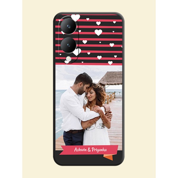 White Color Love Symbols with Pink Lines Pattern on Space Black Custom Soft Matte Phone Cases -Vivo Y28 5G White Color Love Symbols with Pink Lines Pattern on Space Black Custom Soft Matte Phone Cases -Vivo Y28 5G
