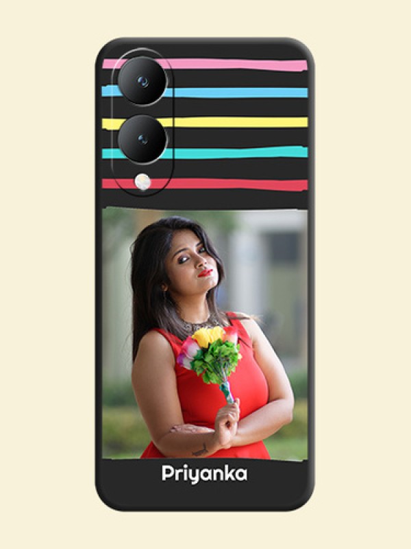 Multicolor Lines with Image on Space Black Personalized Soft Matte Phone Covers -Vivo Y28 5G