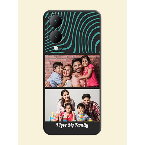 Wave Pattern with 2 Image Holder on Space Black Personalized Soft Matte Phone Covers -Vivo Y28 5G Wave Pattern with 2 Image Holder on Space Black Personalized Soft Matte Phone Covers -Vivo Y28 5G