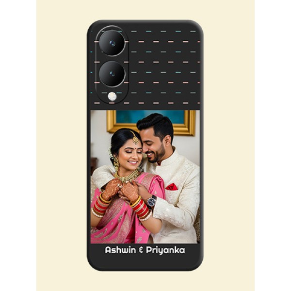 Line Pattern Design with Text on Space Black Custom Soft Matte Phone Back Cover -Vivo Y28 5G Line Pattern Design with Text on Space Black Custom Soft Matte Phone Back Cover -Vivo Y28 5G