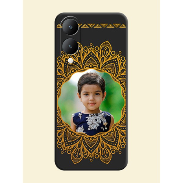 Round Image with Floral Design - Photo on Space Black Soft Matte Mobile Cover -Vivo Y28 5G Round Image with Floral Design - Photo on Space Black Soft Matte Mobile Cover -Vivo Y28 5G