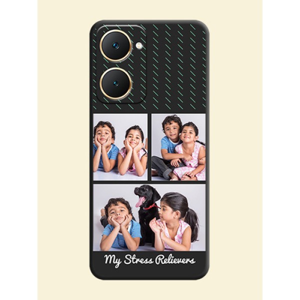 Cross Dotted Pattern with 2 Image Holder On Space Black Custom Soft Matte Mobile Back Cover - Vivo Y28e 5G Cross Dotted Pattern with 2 Image Holder On Space Black Custom Soft Matte Mobile Back Cover - Vivo Y28e 5G