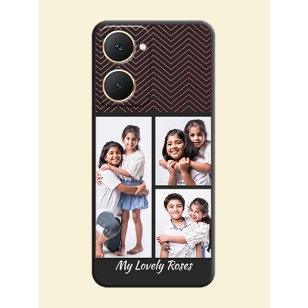 Wave Pattern with 3 Image Holder On Space Black Custom Soft Matte Mobile Back Cover - Vivo Y28e 5G Wave Pattern with 3 Image Holder On Space Black Custom Soft Matte Mobile Back Cover - Vivo Y28e 5G