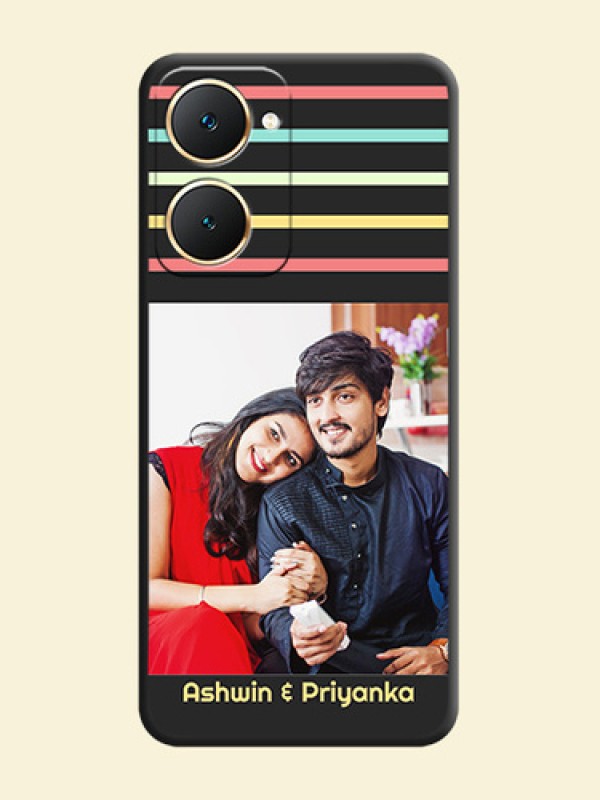 Color Stripes with Photo and Text on Photo On Space Black Custom Soft Matte Mobile Back Cover - Vivo Y28e 5G