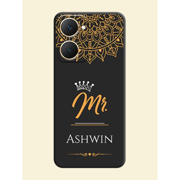 Mr Name with Floral Design On Space Black Custom Soft Matte Mobile Back Cover - Vivo Y28e 5G Mr Name with Floral Design On Space Black Custom Soft Matte Mobile Back Cover - Vivo Y28e 5G