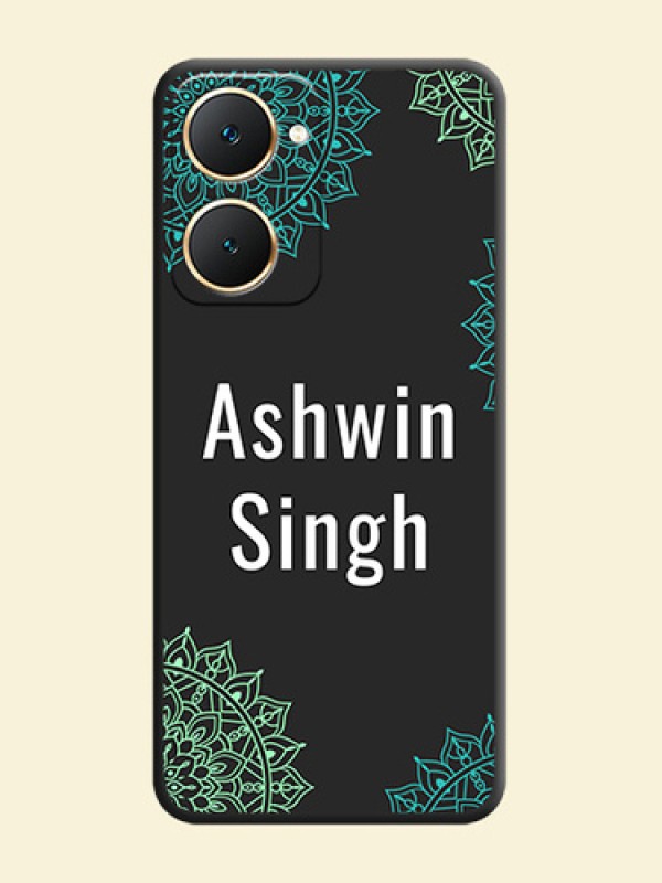 Your Name with Floral Design On Space Black Custom Soft Matte Mobile Back Cover - Vivo Y28e 5G