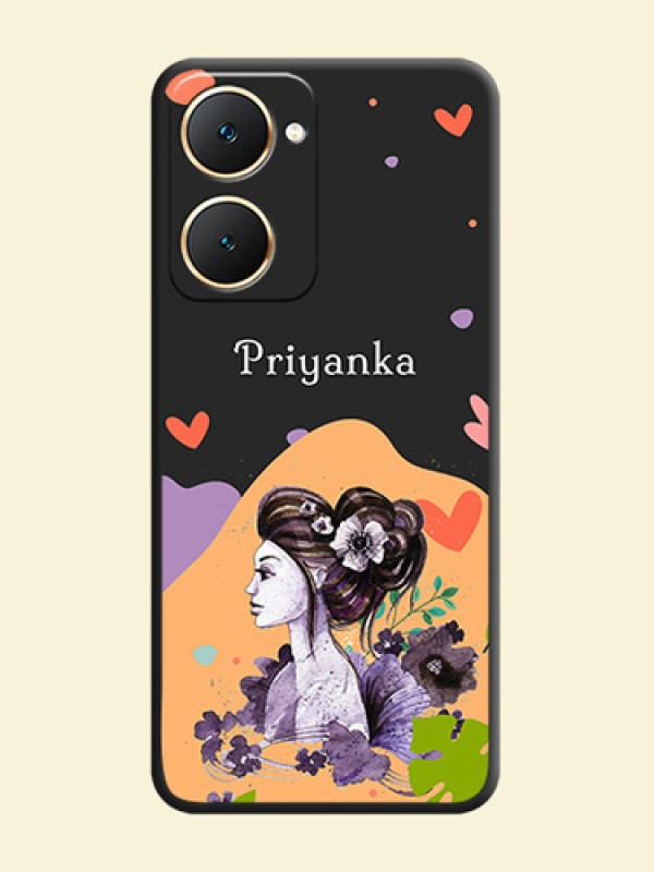 Namecase For Her With Fancy Lady Image On Space Black Custom Soft Matte Mobile Back Cover - Vivo Y28e 5G