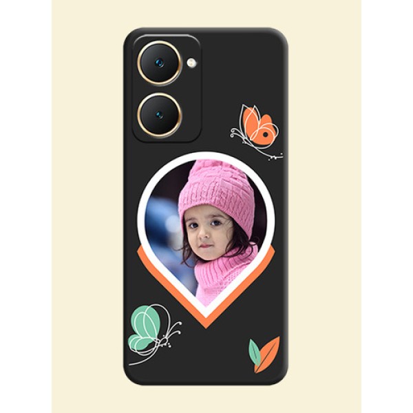 Upload Pic With Simple Butterly Design On Space Black Custom Soft Matte Mobile Back Cover - Vivo Y28e 5G Upload Pic With Simple Butterly Design On Space Black Custom Soft Matte Mobile Back Cover - Vivo Y28e 5G