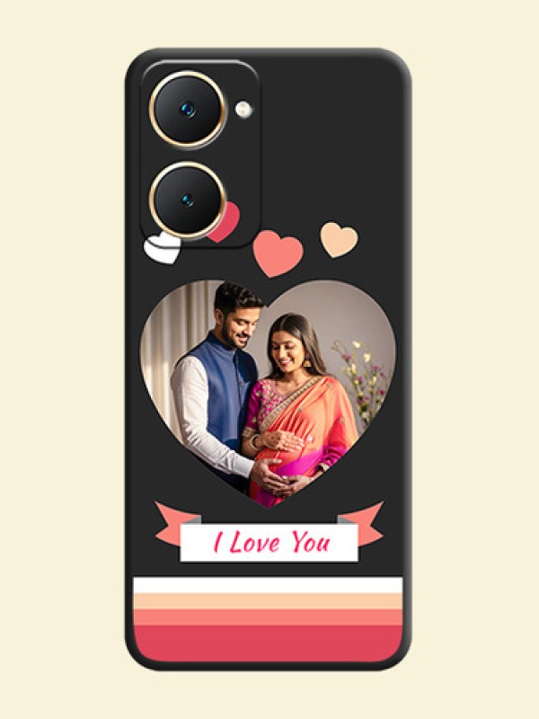 Love Shaped Photo with Colorful Stripes On Space Black Custom Soft Matte Mobile Back Cover - Vivo Y28s 5G